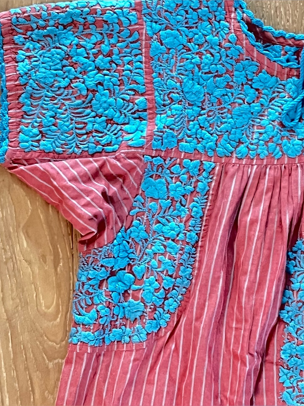 Sister Mary Embroidered Boho Top Pink Blue Striped Tassel Size M - Picture 3 of 8